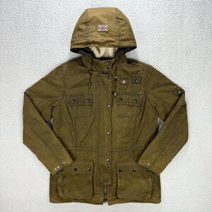 Barbour Jacket Women 10 UK 14 Green Brown Brighton Parka Waxed Coat Wax Military